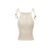 Black & Camel Hollowed-out Knit Strap Tank Top